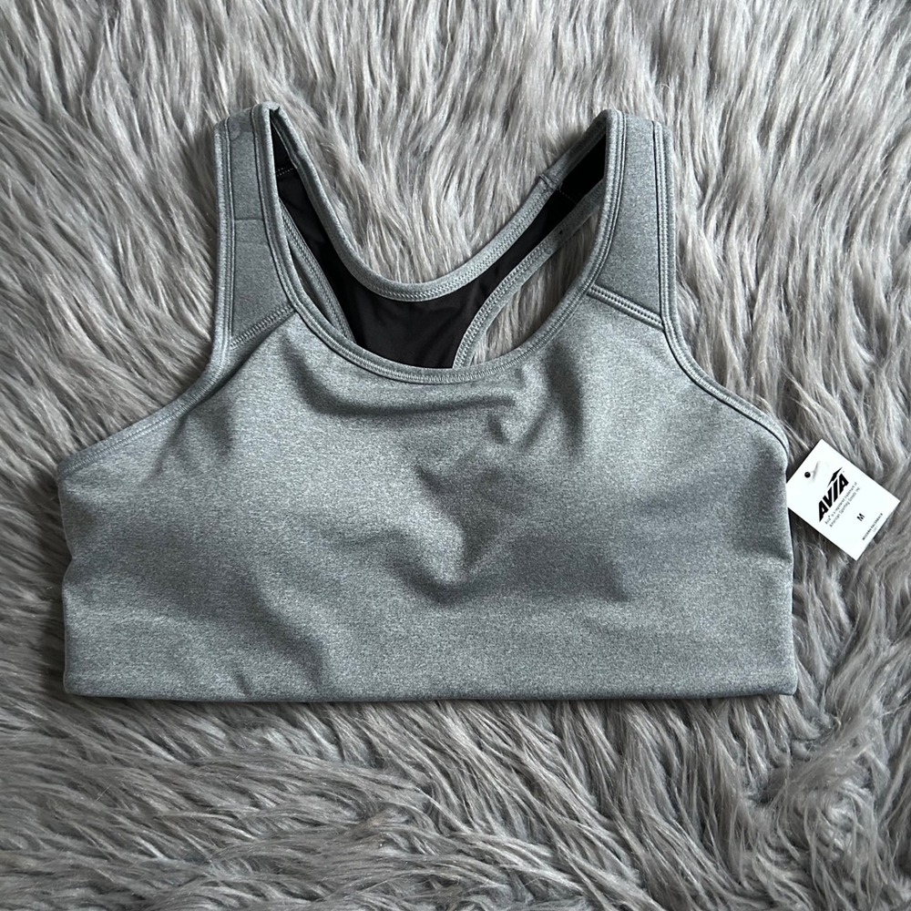 Avia Wireless Racerback Sports Bra Womens Size Medium Gray Wirefree NEW